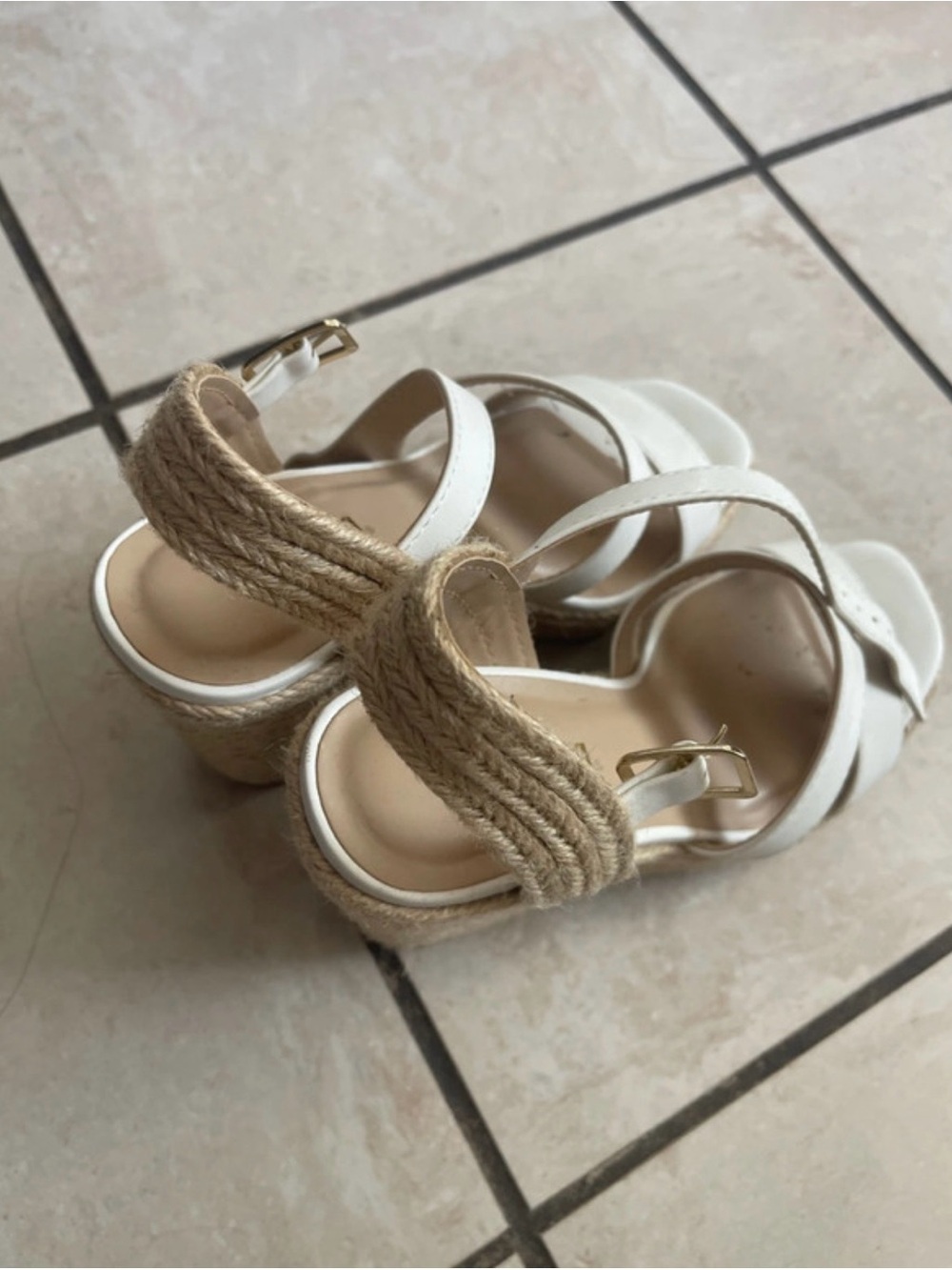 White Espadrille Wedge Sandals with Braided Jute Heel